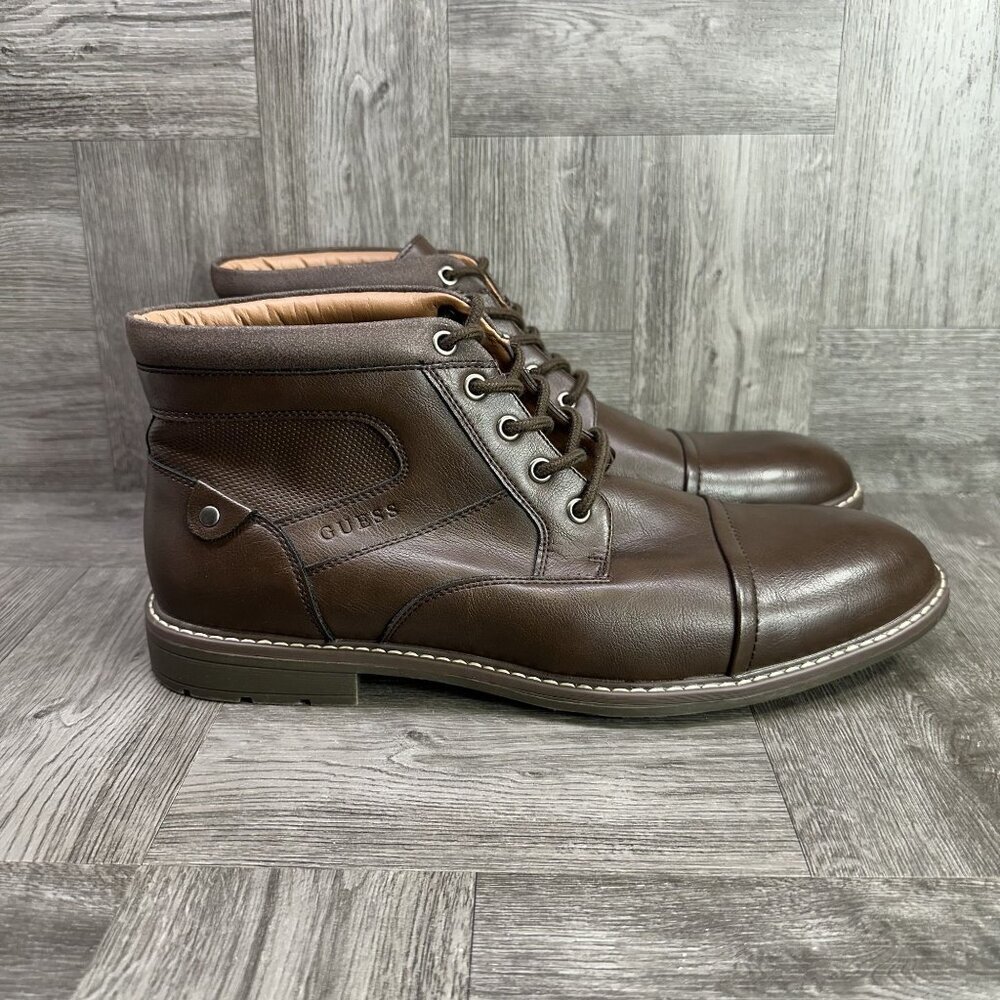 Guess Boots Mens 12 Brown Cap Toe Lace Up Synthetic Leather NEW
